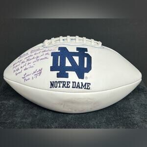 LOU HOLTZ AUTOGRAPHED NOTRE DAME IRISH WHITE LOGO FOOTBALL BIBLE VERSE INSCRIBED
